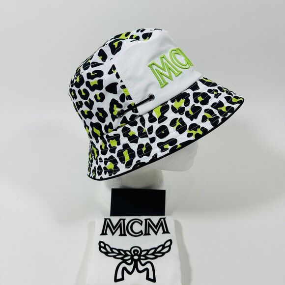 MCM Leopard Print Bucket Hat Multi Logo Embroidered Adjustable NWT $290 - Picture 8 of 16